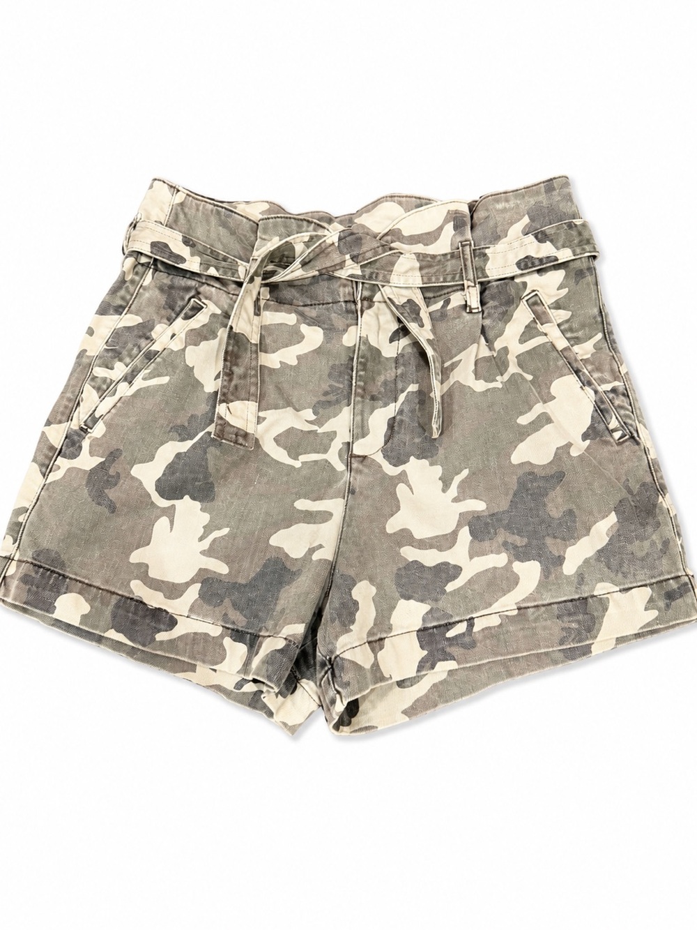DL1961 Olive and Beige Camo Paperbag Waist Shorts